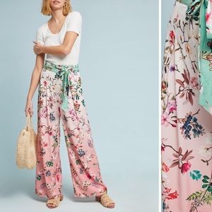 Anthropologie Ombré Floral Wide Leg Trousers